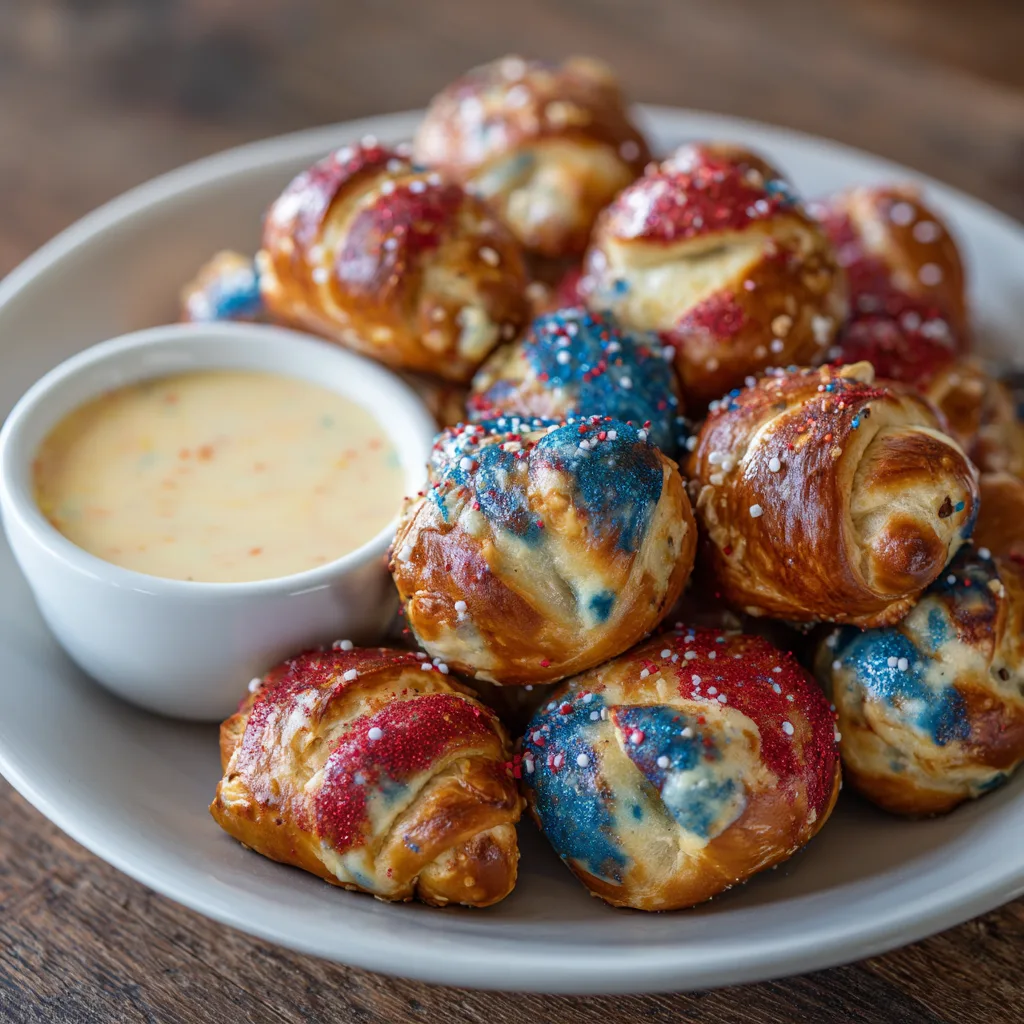 Patriotic Pretzel Bites with Cheese Dip