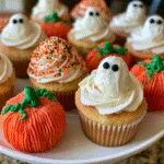 40+ Halloween Cupcake Ideas That Will Delight You! 3 40+ Halloween Cupcake Ideas : Buttercream Ghost + Pumpkin