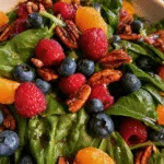 Berry Spinach Salad with Blueberries, Raspberries, Pecans, Mandarin Oranges, and Balsamic Dressing