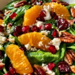 Christmas Salad with Spinach: A Festive Delight! 3 Christmas Salad with Spinach, Mandarin Oranges, Pecans, Cranberries, Pomegranate, Goat Cheese
