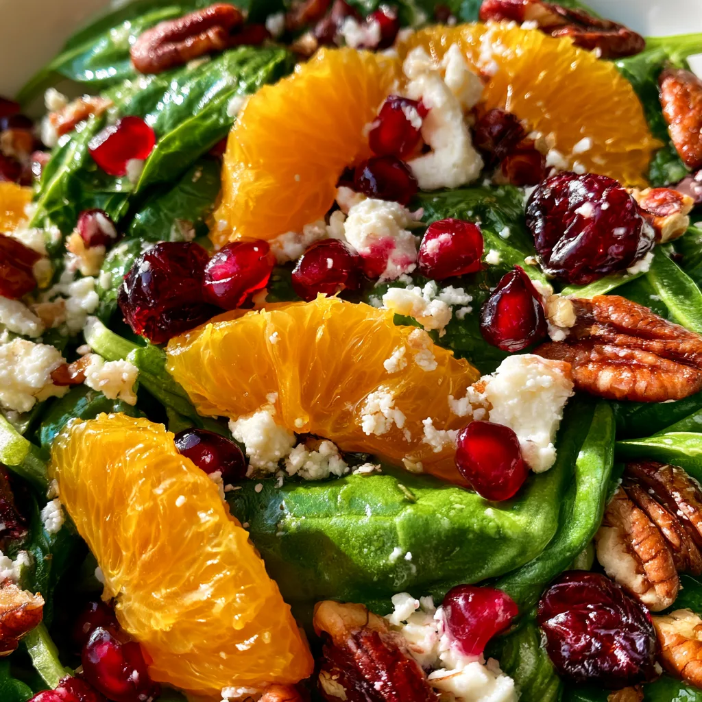 Christmas Salad with Spinach: A Festive Delight! 2 Christmas Salad with Spinach, Mandarin Oranges, Pecans, Cranberries, Pomegranate, Goat Cheese