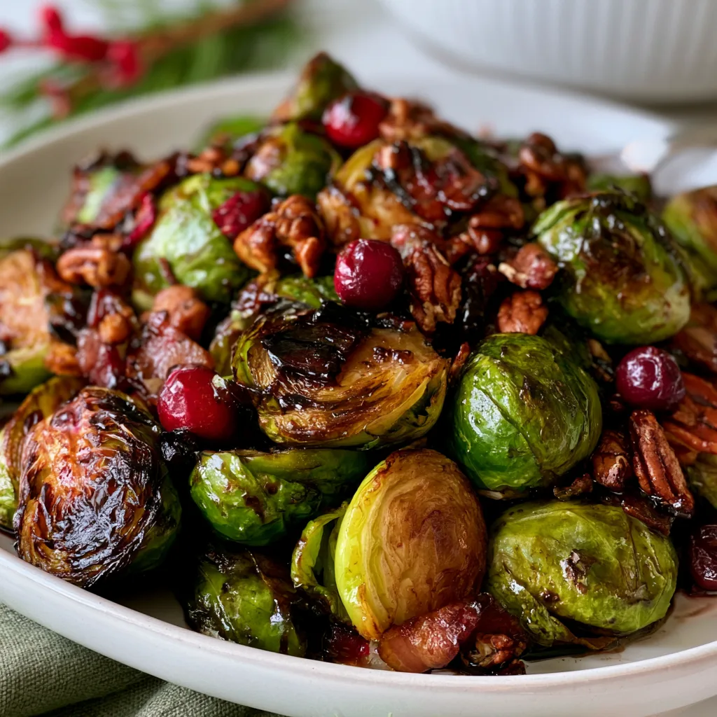 Savory Brussels Sprouts with Bacon, Pecans, and Cranberries for a Perfect Thanksgiving Side Dish!