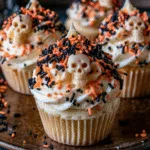 Spooky Halloween Skull Cupcake with Cream and Sprinkles Awaits! 3 Spooky Halloween Skull Cupcake with Cream and Spinkles