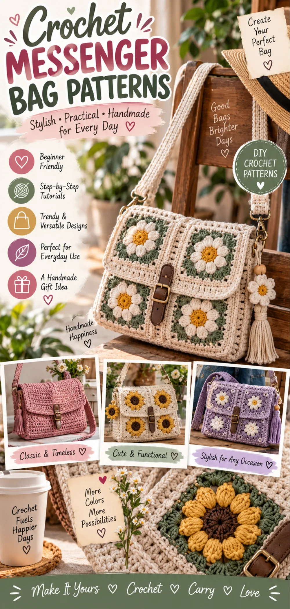 Best Crochet Messenger Bag Ideas: Free Pattern and Photo Tutorial 2 Best Crochet Messenger Bag Ideas: Stylish And Functional