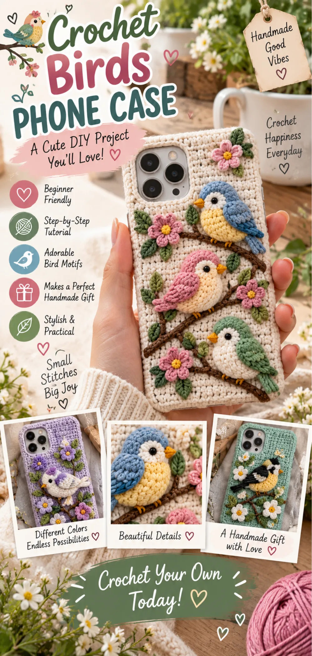 Birds Crochet Phone Case – Free Step-by-Step Pattern 2 Birds Crochet Phone Case