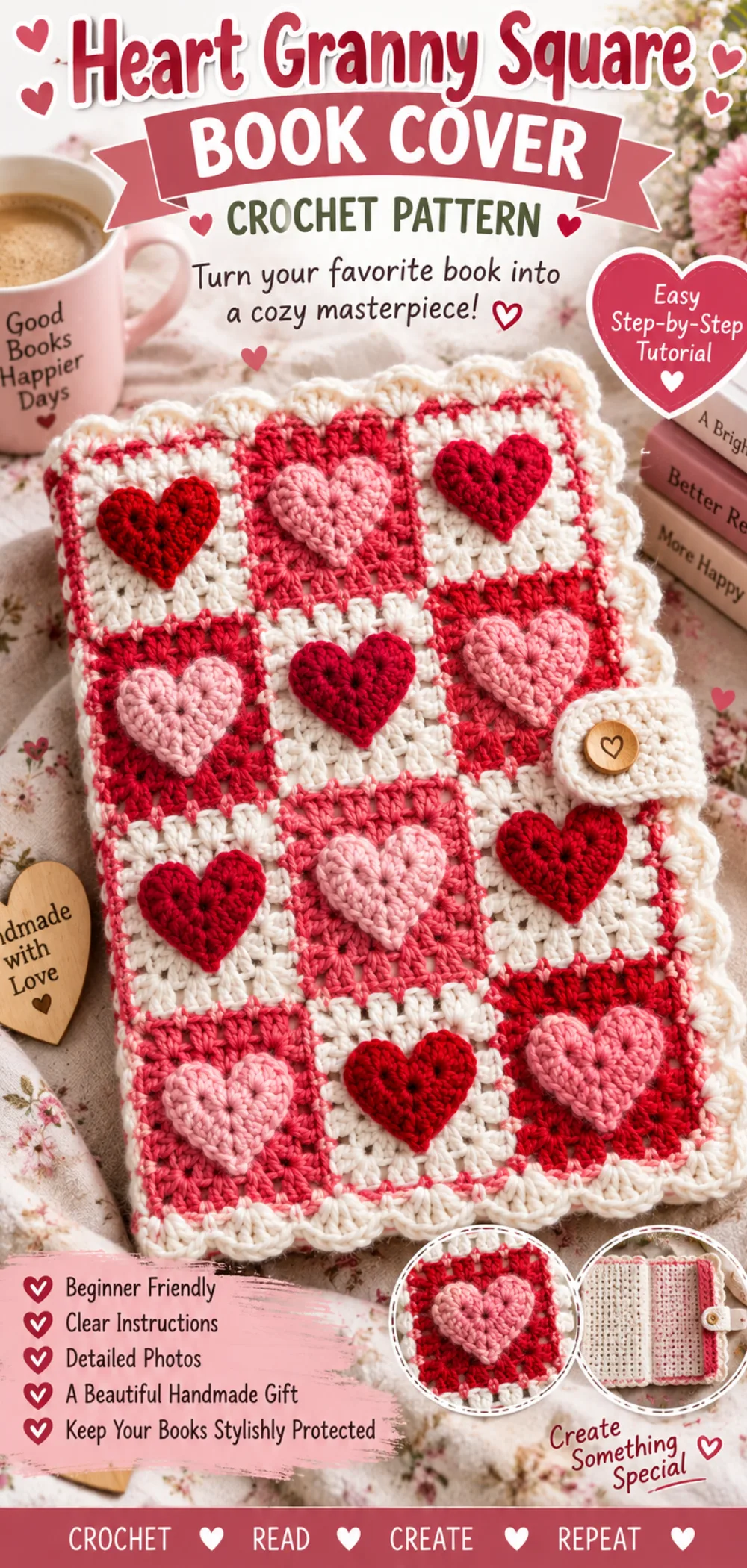 Crochet Book Cover From A Heart Granny Square