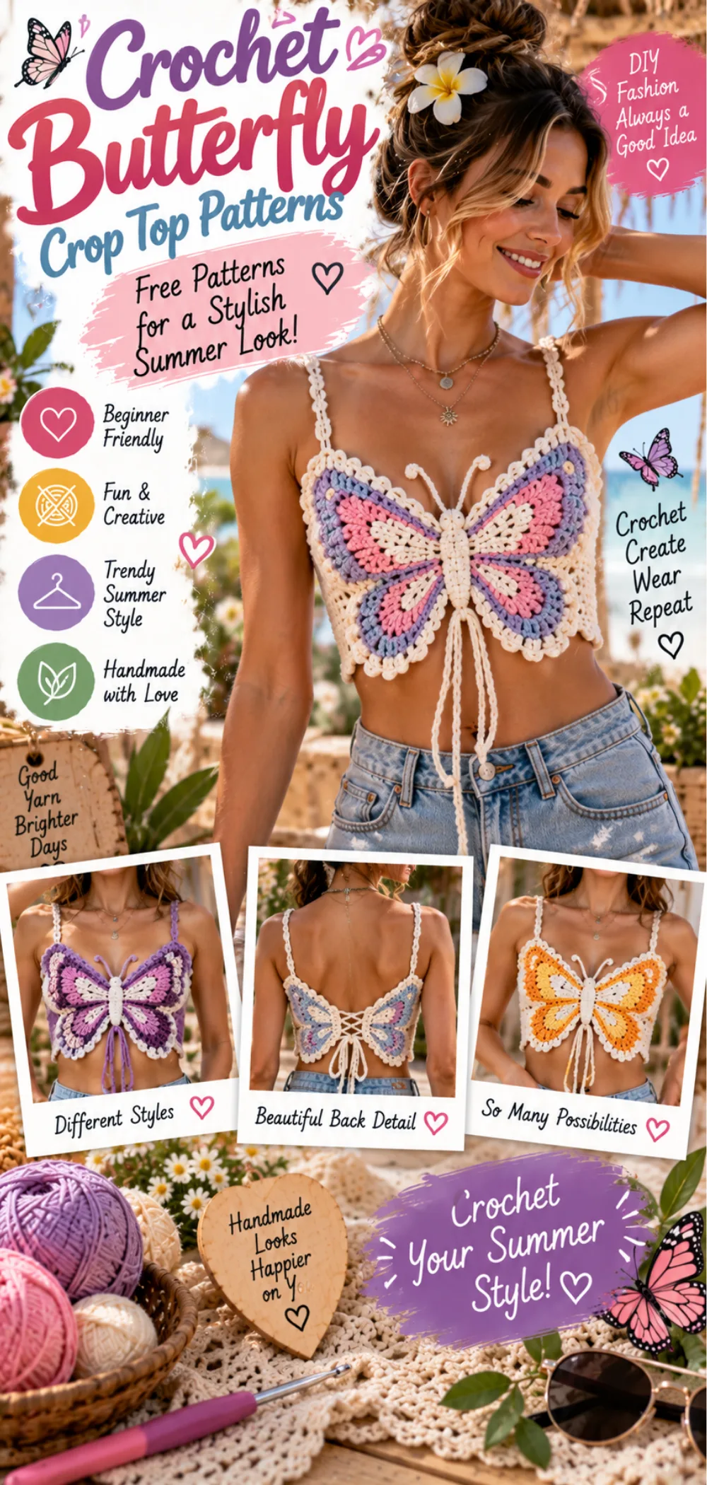 Crochet Butterfly Crop Top Free Patterns for Trendy Summer Fashion Looks