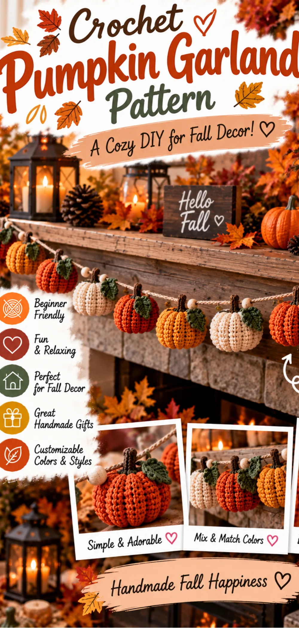Crochet Pumpkin Garland Pattern for Fall Decorating