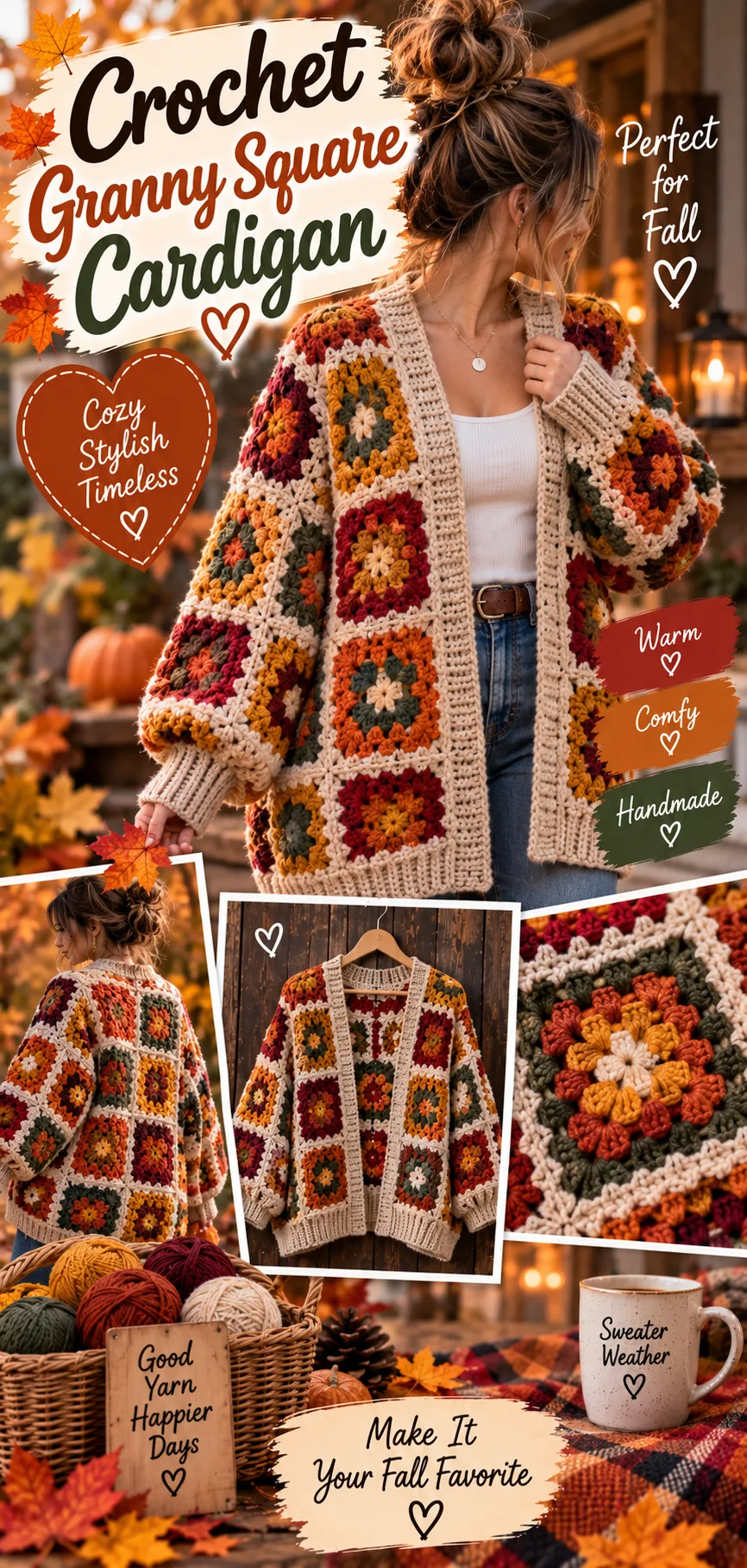 Easy Crochet Granny Square Cardigan for Fall
