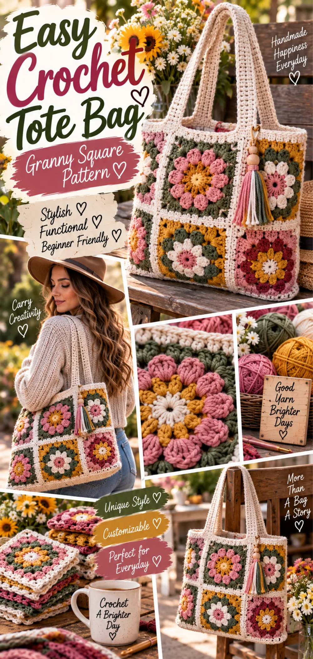 Easy Crochet Tote Bag Pattern with Granny Squares – Step-by-Step Guide 2 Easy Crochet Tote Bag Pattern with Granny Squares