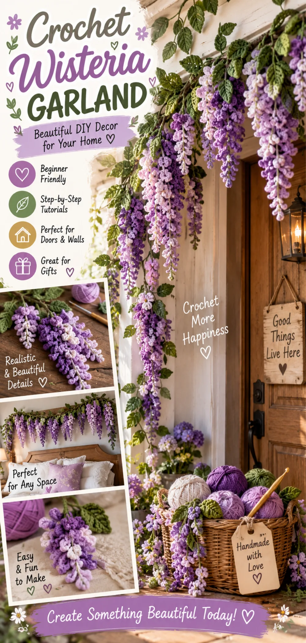 Handmade Wisteria Garland Ideas for Door & Wall – Easy Photo Tutorial 2 Handmade Wisteria Garland Ideas for Door & Wall