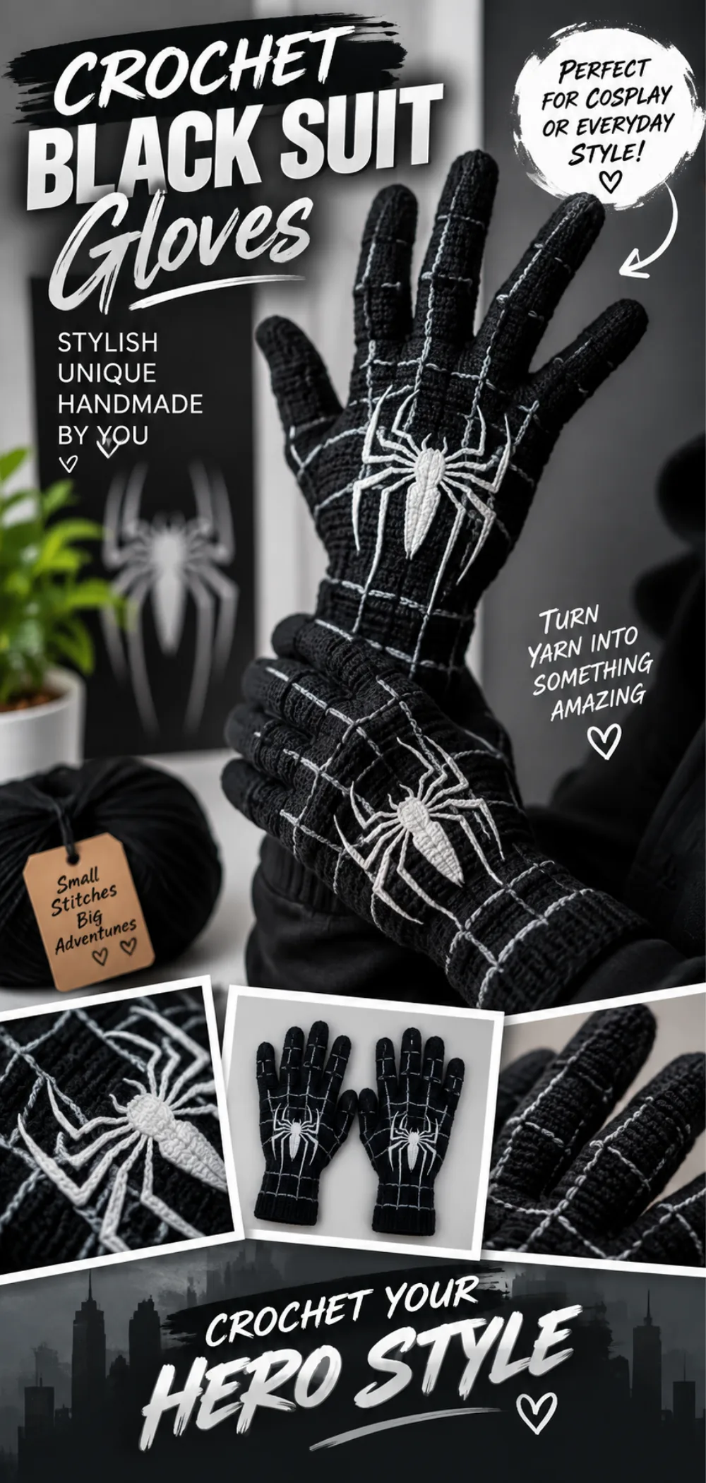 How to Crochet Awesome Black Suit Spiderman Fingerless Glove – Easy Step-by-Step Tutorial 2 How to Crochet Awesome Black Suit Spiderman Fingerless Glove
