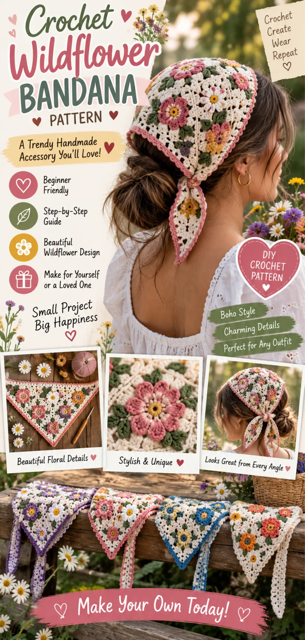 How to Crochet Wildflower Bandana – Free Step-by-Step Tutorial 2 How to Crochet Wildflower Bandana