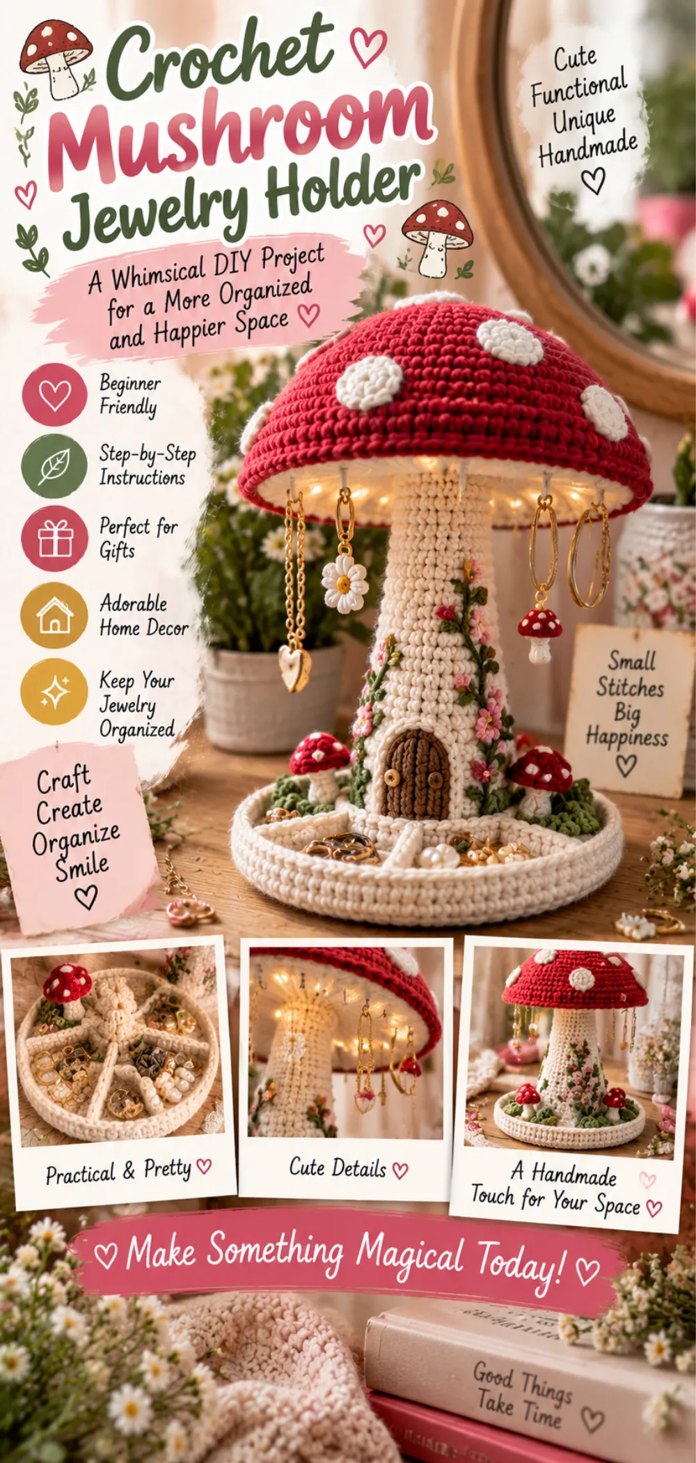 PATTERN Mushroom jewelry holder – Easy Step-by-Step Tutorial 2 PATTERN Mushroom jewelry holder